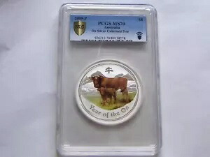 PCGS MS70 オーストラリア パース造幣局 2009 月の中国の牛の干支銀貨 5 オンス