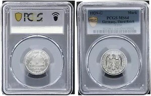 第三帝国 1 マーク 1939 G ニッケル レア イヤー/ミント。非流通 PCGS MS64 90845