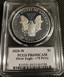 ? 2020 第二次世界大戦 75 周年記念 シルバー イーグル プルーフ V75 プライヴィ PCGS PR69 スポットなし