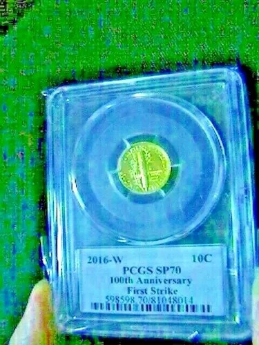 2016-W 1/10 10c ゴールド マーキュリー ダイム 100 周年記念- PCGS SP70 ファースト ストライク