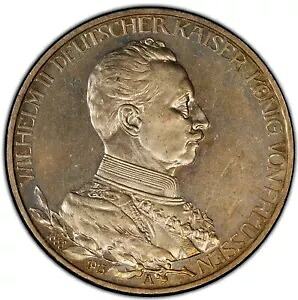 ドイツ。プロイセン: ヴィルヘルム 2 世「シルバー ジュビリー」、3 マーク 1913-A、PCGS Proof-64!｜WORLD RESOURCE【KING店】