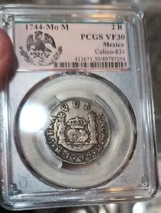 1744 フィリップ 5 世 メキシコ ピラー 2 レアレス PCGS VF 30 コロニアル シルバー|WORLD RESOURCE【KING店】