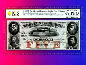 ネブラスカ オマハ ウェスタン取引所 1857 $5 廃止された通貨 PCGS 68 PPQ レア グレード｜WORLD RESOURCE【KING店】