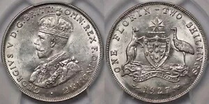 PCGS グレード MS61 オーストラリア 1927 フロリン ジョージ 5 世 未流通銀貨