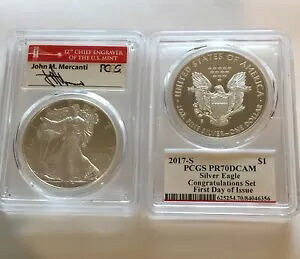 2017-S プルーフ シルバー イーグル PCGS PR70 メルカンティ 発行初日ブリッジ FDOI｜WORLD RESOURCE【KING店】