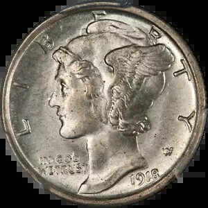 1918-S マーキュリー ダイム PCGS MS64 素晴らしいアイアピール ナイスストライク|WORLD RESOURCE【KING店】