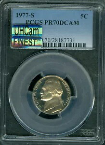 1977 S ジェファーソン ニッケル PCGS PR70 ウルトラヘビー カム MAC 最高級 MAC スポットレス。