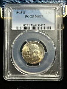 1945-S ワシントン クォーター - 25c PCGS MS67 - 美しい、目を見張るような例!｜WORLD RESOURCE【KING店】