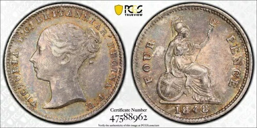1848/7 フォー 4 ペンス (4D シルバー) イギリス ビクトリア女王 PCGS AU58 #47588937｜WORLD RESOURCE【KING店】