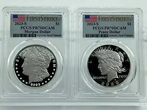 2023-S モーガン&ピース シルバー ダラー プルーフ ファースト ストライク 2 コイン セット PCGS PF70DCAM|WORLD RESOURCE【KING店】