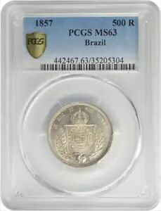 トップポップ！ブラジル。 500 レイ、1857 年。リオデジャネイロ造幣局。ペドロ２世。 PCGS MS-63。｜WORLD RESOURCE【KING店】