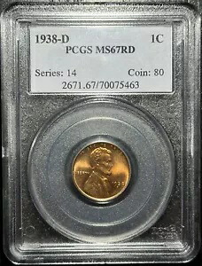 1938 D リンカーン セント - PCGS MS67RD。 PQレッドコイン。レジストリの品質｜WORLD RESOURCE【KING店】