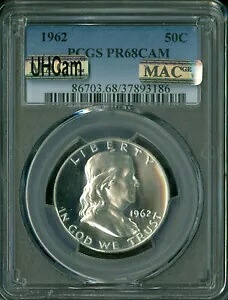 1962 フランクリン ハーフハーフドル PCGS PR68 カム MAC ウルトラヘビーカム 2 番目の最高級品。