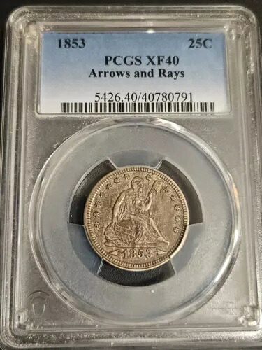 1853 年着席リバティ クォーター * 矢印と光線 * PCGS XF40 * R-4.0｜WORLD RESOURCE【KING店】