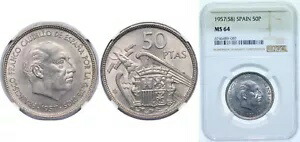 スペイン 1957 50 ペセタ銅ニッケル NGC MS 64