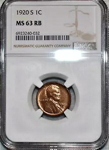 NGC MS-63 RB 1920-S リンカーン セント、燃える、ほぼ真っ赤な標本!