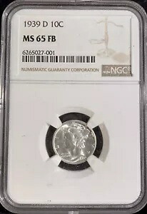 素晴らしい 1939 D シルバー マーキュリー ダイム NGC MS65 FB