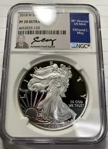 2018 W $1 プルーフ シルバー イーグル NGC PF70 UCAM エドモンド モイ サイン入りアイテム 8337