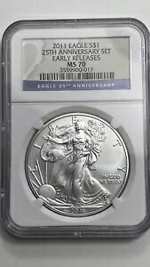 2011 バーニッシュド アメリカン シルバー イーグル (ASE) NGC MS70 初期リリース - 25 周年