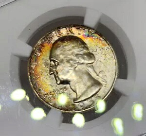 1955 ワシントン シルバー クォーター グレード NGC MS65 レインボー トーン PQ 古銭 52,800円