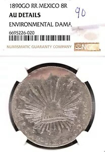 1890 Go RR Mexico 8 Reales NGC AU 詳細環境被害 #6-020