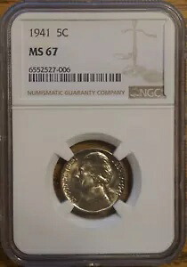 1941 ジェファーソン ニッケル NGC グレード MS-67 6552527-006