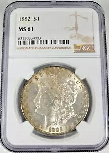 1882 モーガン シルバー $1 ドル、NGC MS61 フィラデルフィア - トーニング