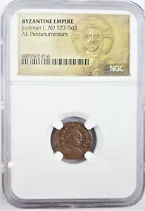 ビザンチン帝国の NGC ユスティニアヌス 1 世ペンタヌンミア コイン (MG)