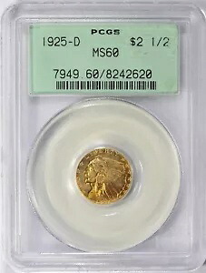 1925-D インディアン ヘッド クォーター イーグル $2.5 ゴールド PCGS MS60 OGH 234,135円