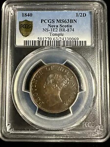 ノバスコシア 1840 1/2D NS-1E2 PCGS MS63BN テンプル|WORLD RESOURCE【KING店】