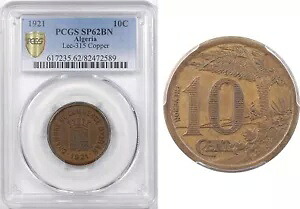 アルジェリア 10 サンタイム 1921 テスト (オラン商工会議所) PCGS SP62BN-|WORLD RESOURCE【KING店】