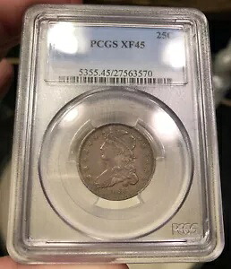 1836 キャップド バスト クォーター、PCGS による XF45 グレードの非常にオリジナルなコイン