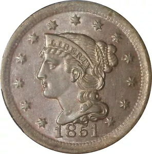 1851 MS64BN 編み込みヘア ラージ セント、PCGS 34415068、CAC｜WORLD RESOURCE【KING店】