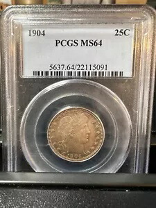 1904-P Barber Quarter- MS64- 25 セント コイン