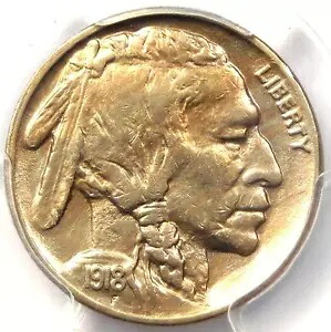 1918 2 フェザー バッファロー ニッケル 5C FS-401 - PCGS AU - 希少な 2 フェザー バラエティ