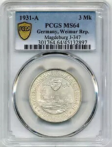1931-A 3 ライヒスマルク ドイツ - ワイマール議員 マクデブルク - PCGS MS64｜WORLD RESOURCE【KING店】