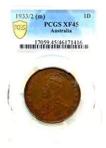 オーストラリア 1933/2 ペニー オーバーデイト、PCGS グレード XF45、極細、CV$ 1390|WORLD RESOURCE【KING店】