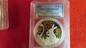 マラウイ アフリカ 幸福ウサギ年 太陰 PCGS PR67 1オンス .999 銀貨 236,610円