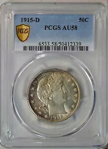 1915 D Barber ハーフダラー、PCGS AU58......タイプ コイン カンパニー