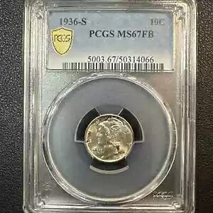 1936-S マーキュリー ダイム PCGS MS 67-FB!--第一次世界大戦～第二次世界大戦のメダル + スターリング バッジのストアを参照｜WORLD RESOURCE【KING店】 244,530円
