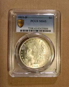 1921 D モーガン ドル PCGS グレード MS 65 デンバー発行タフ ミント マーク コイン