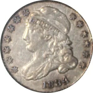 1834 AU53 キャップ付きバスト ダイム、ラージ 4、PCGS 21248224