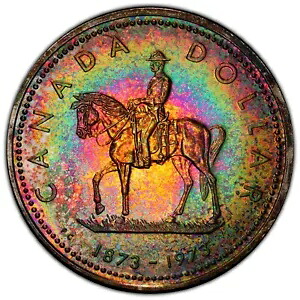 1973 カナダ RCMP プルーフ シルバー ドル $1 PCGS SP68 レインボー トーン ネオン カラー すごい|WORLD RESOURCE【KING店】