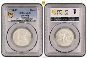 オーストラリア 1934-1935 年メルボルン 100 周年記念フロリン銀貨 PCGS MS63 #9213