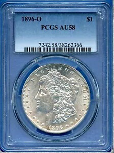 1896 O PCGS AU58 モーガン ドル $1 US ミント シルバー レア キー デイト 1896-O AU-58|WORLD RESOURCE【KING店】