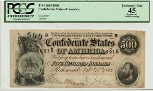 1864年 $500 アメリカ連合軍 T-64 PCGS XF45|WORLD RESOURCE【KING店】