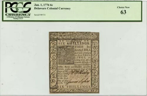 1776 年 1 月 1 日 6s デラウェア植民地通貨 PCGS CH 63|WORLD RESOURCE【KING店】