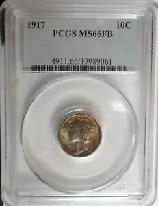 1917 年マーキュリーダイム。 PCGS MS66FB 。ジェム+/スーパーブ BU 。フルバンド。トナー｜WORLD RESOURCE【KING店】