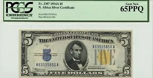 1934A $5 北アフリカ シルバー証明書 FR#2307 PCGS ジェム 65 PPQ