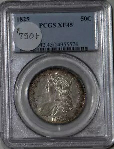 1825 キャップド バスト ハーフダラー PCGS XF45 トーン米国造幣局 50 セント銀貨希少
